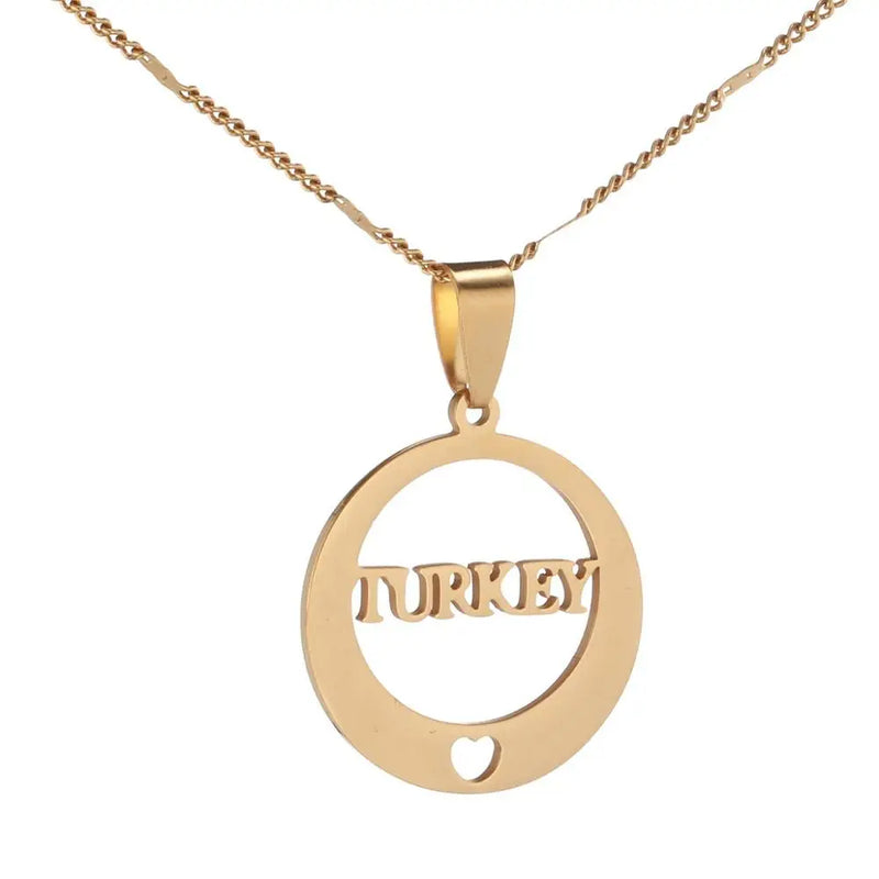 Stainless Steel Turkey Letter Pendant Necklace Charm Jewelry