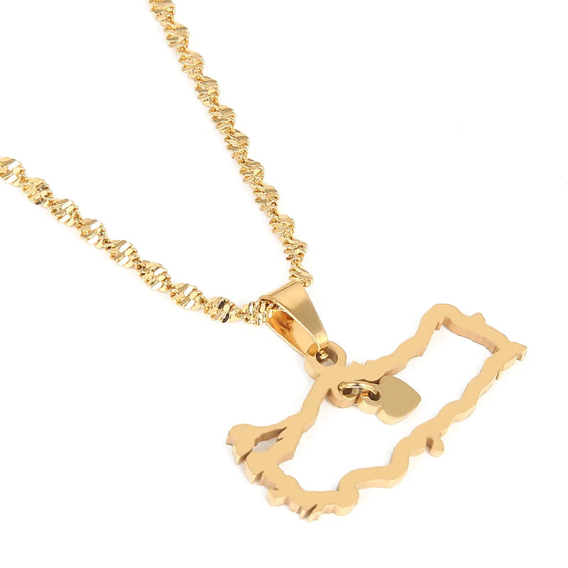 Stainless Steel Turkey Map Flag Pendant Necklace for Women Men
