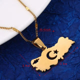 Stainless Steel Turkey Map Pendant Necklace Women Men