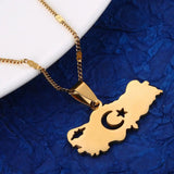 Stainless Steel Turkey Map Pendant Necklace Women Men