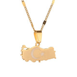 Stainless Steel Turkey Map Pendant Necklace for Women Men