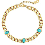 Turquoise Bracelets For Women 14K Plated Titanium Steel Natrual Stone Bracelets