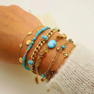 Turquoise Bracelets For Women 14K Plated Titanium Steel Natrual Stone Bracelets