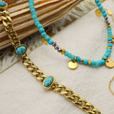 Turquoise Bracelets For Women 14K Plated Titanium Steel Natrual Stone Bracelets