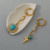 Stainless Steel Turquoise Natural Stone Hoop Earrings for Women