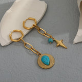 Stainless Steel Turquoise Natural Stone Hoop Earrings for Women