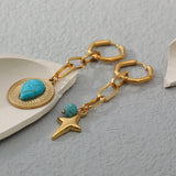 Stainless Steel Turquoise Natural Stone Hoop Earrings for Women