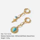 Stainless Steel Turquoise Natural Stone Hoop Earrings for Women