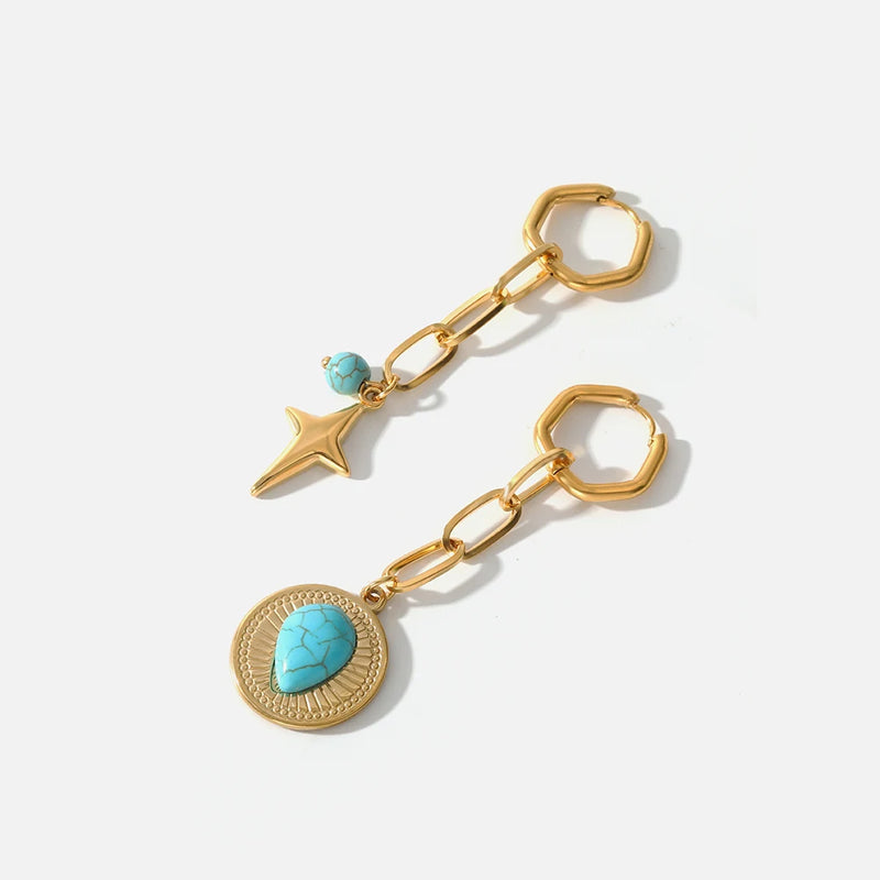 Stainless Steel Turquoise Natural Stone Hoop Earrings for Women