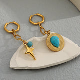 Stainless Steel Turquoise Natural Stone Hoop Earrings for Women