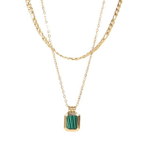 Stainless Steel Turquoise Square Pendant Double Layer Necklace