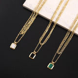Stainless Steel Turquoise Square Pendant Double Layer Necklace