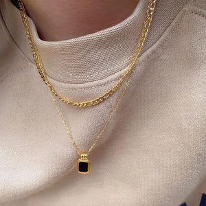 Stainless Steel Turquoise Square Pendant Double Layer Necklace