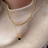 Stainless Steel Turquoise Square Pendant Double Layer Necklace