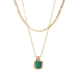 Stainless Steel Turquoise Square Pendant Double Layer Necklace