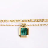 Stainless Steel Turquoise Square Pendant Double Layer Necklace