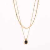 Stainless Steel Turquoise Square Pendant Double Layer Necklace