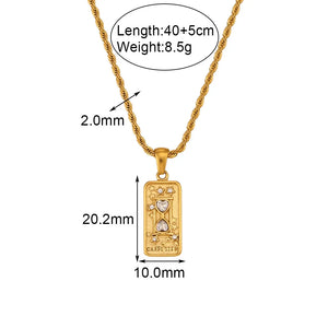 Zircon Moon Power Tarot Pendant Necklace Stainless Steel Twist Chain