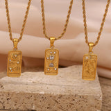 Zircon Moon Power Tarot Pendant Necklace Stainless Steel Twist Chain