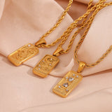 Zircon Moon Power Tarot Pendant Necklace Stainless Steel Twist Chain