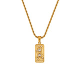 Zircon Moon Power Tarot Pendant Necklace Stainless Steel Twist Chain