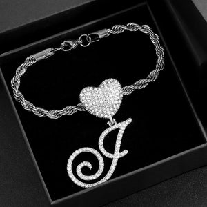 Steel Rope Chain Bracelet with Heart Letter Charms