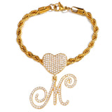 Steel Rope Chain Bracelet with Heart Letter Charms