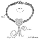 Steel Rope Chain Bracelet with Heart Letter Charms