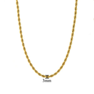 Stainless Steel Twist Rope Chain Necklace Silver 3-5mm