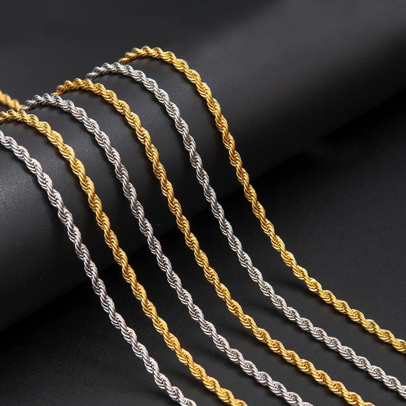 Stainless Steel Twist Rope Chain Necklace Silver 3-5mm