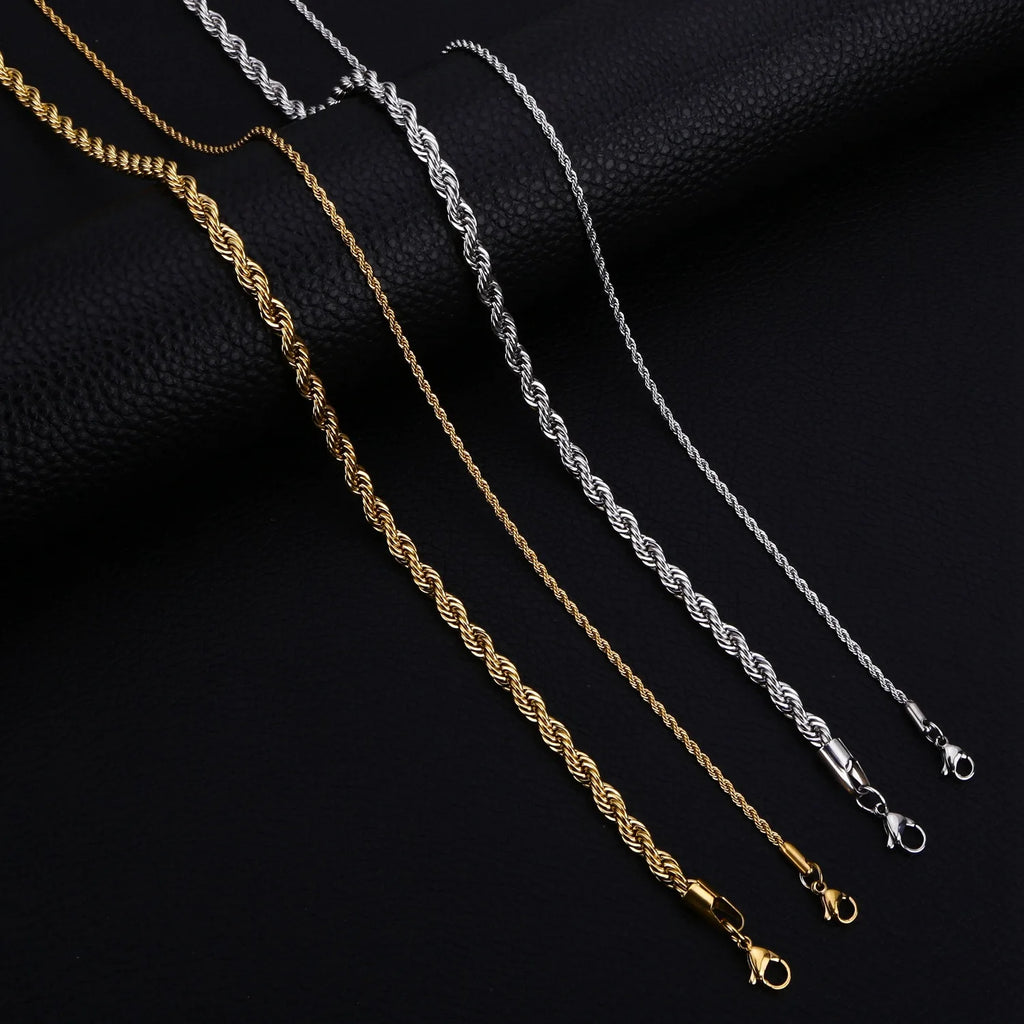 Stainless Steel Twist Rope Chain Necklace Silver 3-5mm
