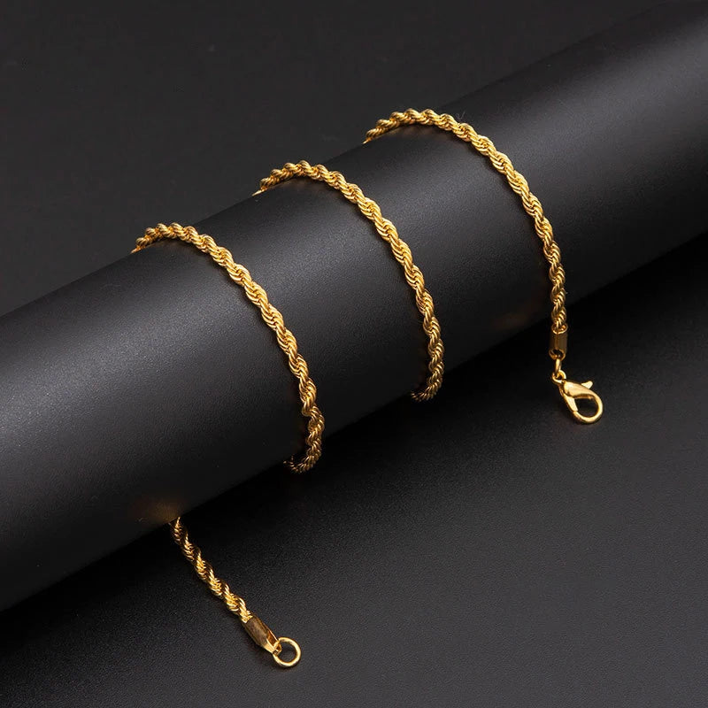 Stainless Steel Twist Rope Chain Necklace Silver 3-5mm