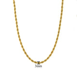 Stainless Steel Twist Rope Chain Necklace Silver 3-5mm