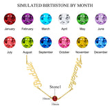 Custom Two Name Birthstone Necklace Stainless Steel Silver