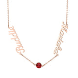 Custom Two Name Birthstone Necklace Stainless Steel Silver