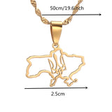 Stainless Steel Ukraine Map Flag Pendant Necklaces Ukrainian Jewelry
