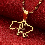 Stainless Steel Ukraine Map Flag Pendant Necklaces Ukrainian Jewelry