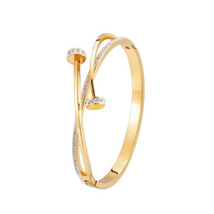 Stainless Steel Double Crystal Nail Head Cross Bracelet for Women