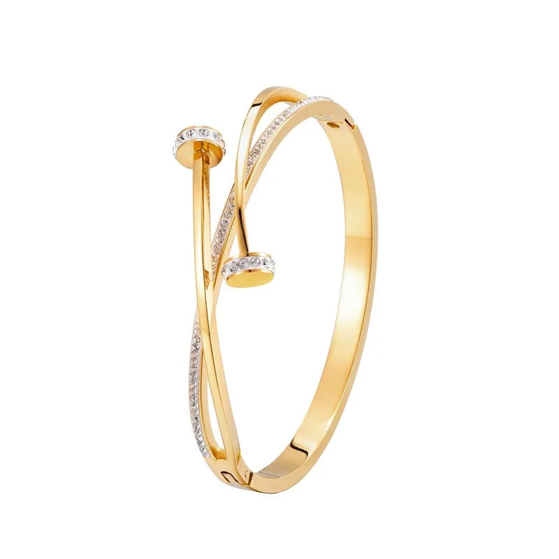 Stainless Steel Double Crystal Nail Head Cross Bracelet for Women