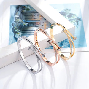 Stainless Steel Double Crystal Nail Head Cross Bracelet for Women