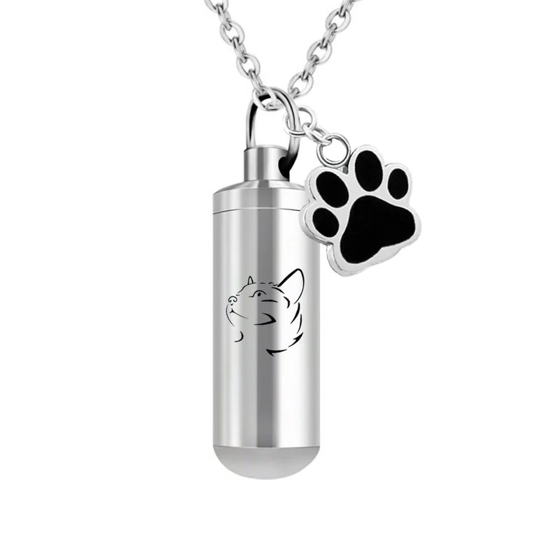 Cat Pet Cremation Memorial Ashes Pendant Necklace Stainless Steel Urn