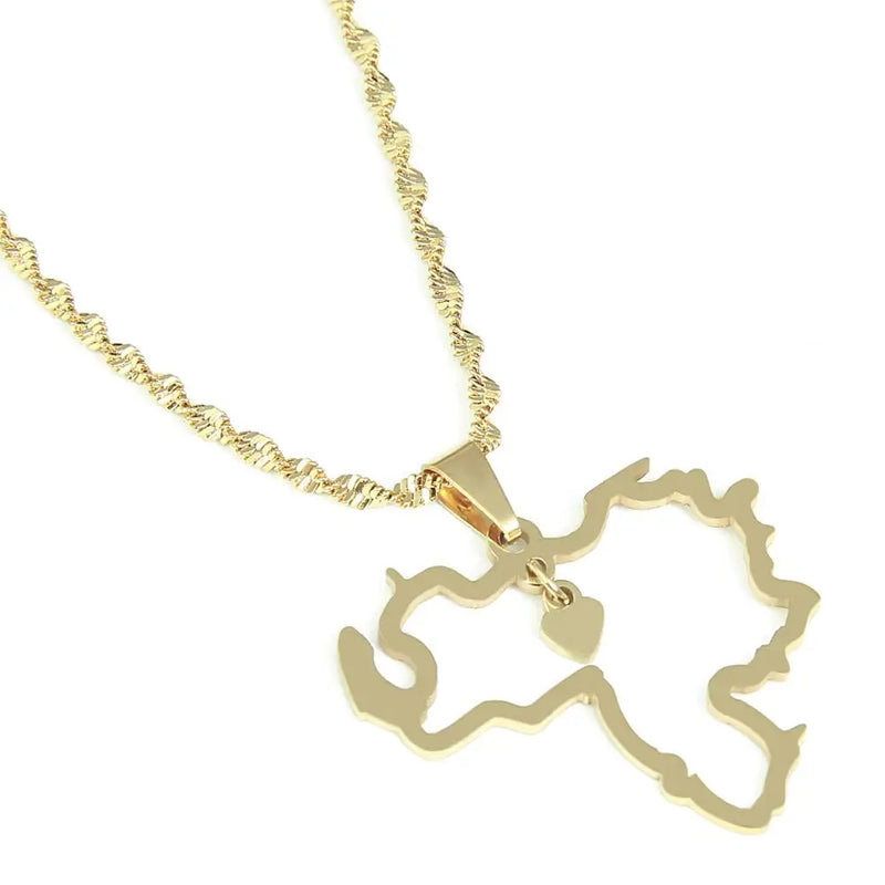 Venezuela Map Pendant Necklace - Stainless Steel - Heart Jewelry