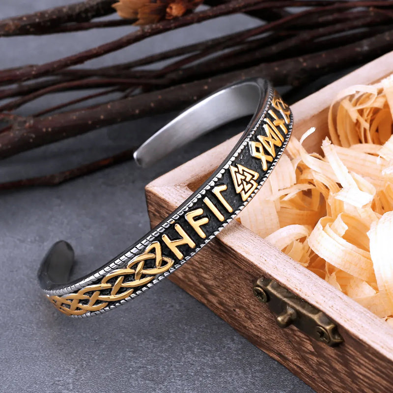 Viking Valknut Rune Bracelet Stainless Steel Cuff Charm Hip Hop Wristband