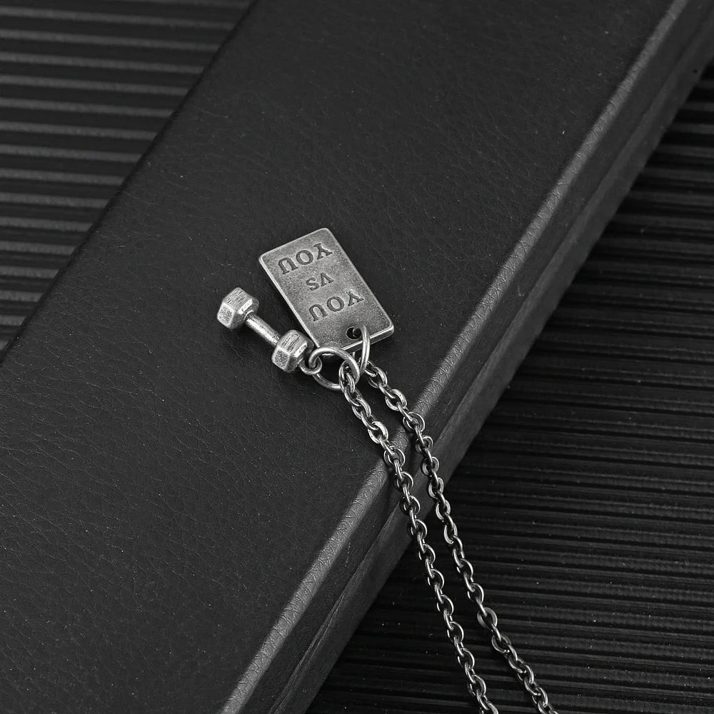 Vintage Barbell Pendant Necklace for Men