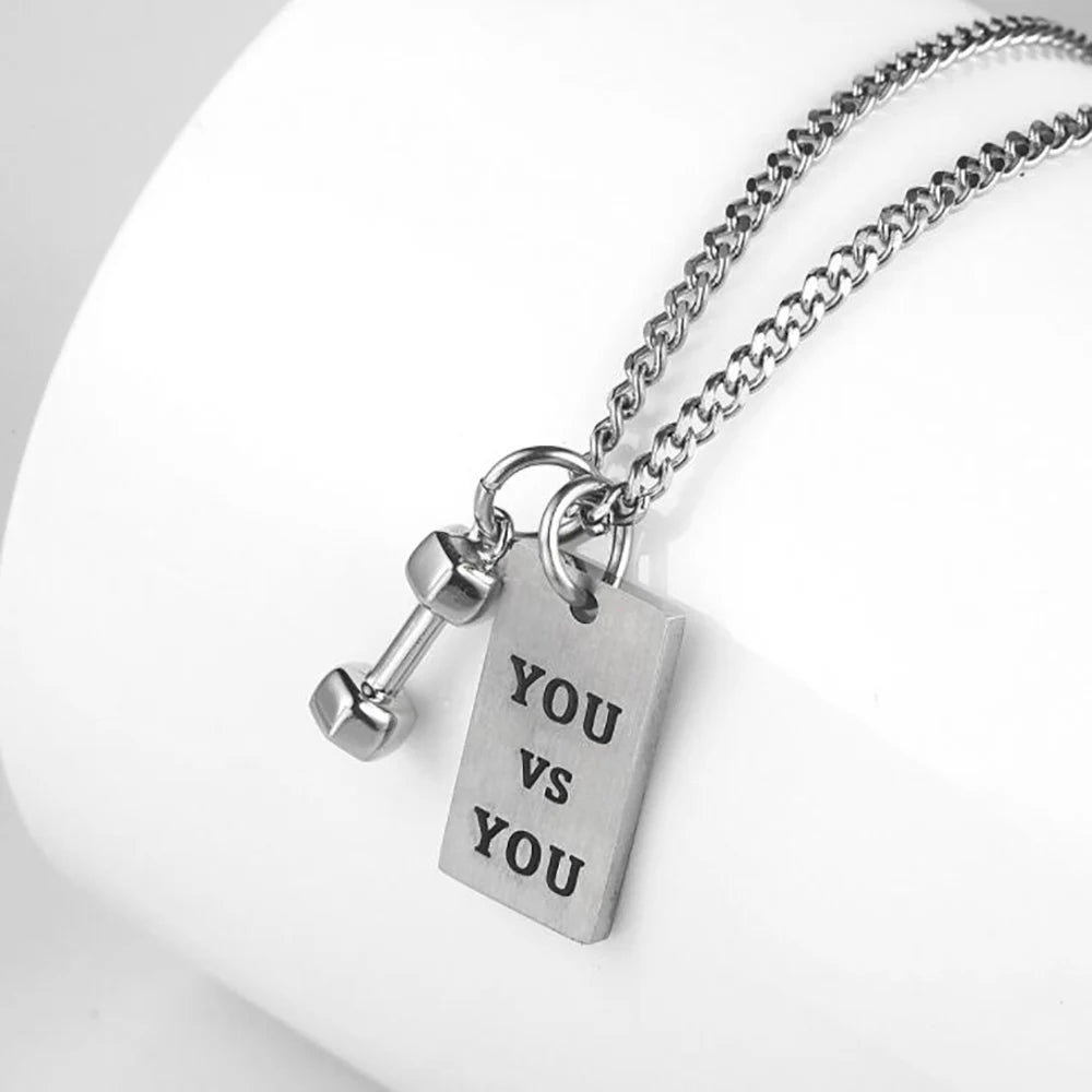 Vintage Barbell Pendant Necklace for Men