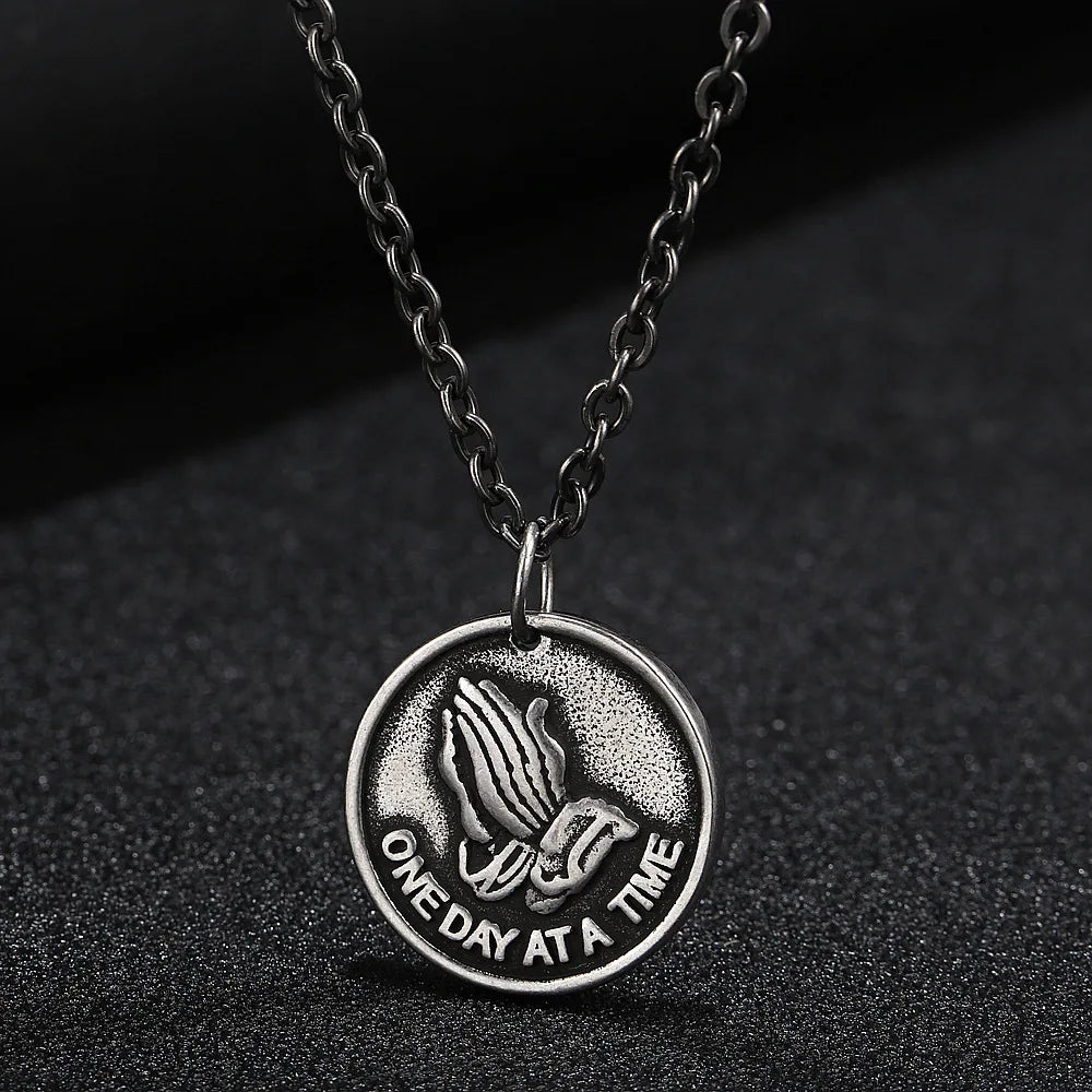 Stainless Steel Vintage Bible Verse Pendant Necklace