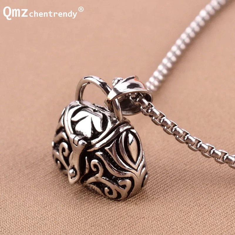 Vintage Stainless Steel Magic Bag Urn Pendant Necklace