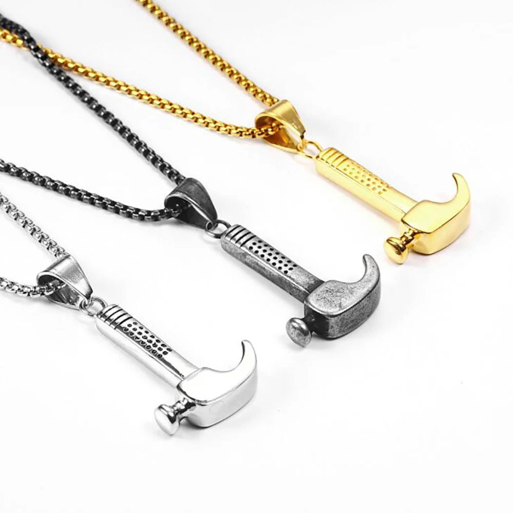 Vintage Hammer Pendant Necklace Men Punk Rock Jewelry Gift