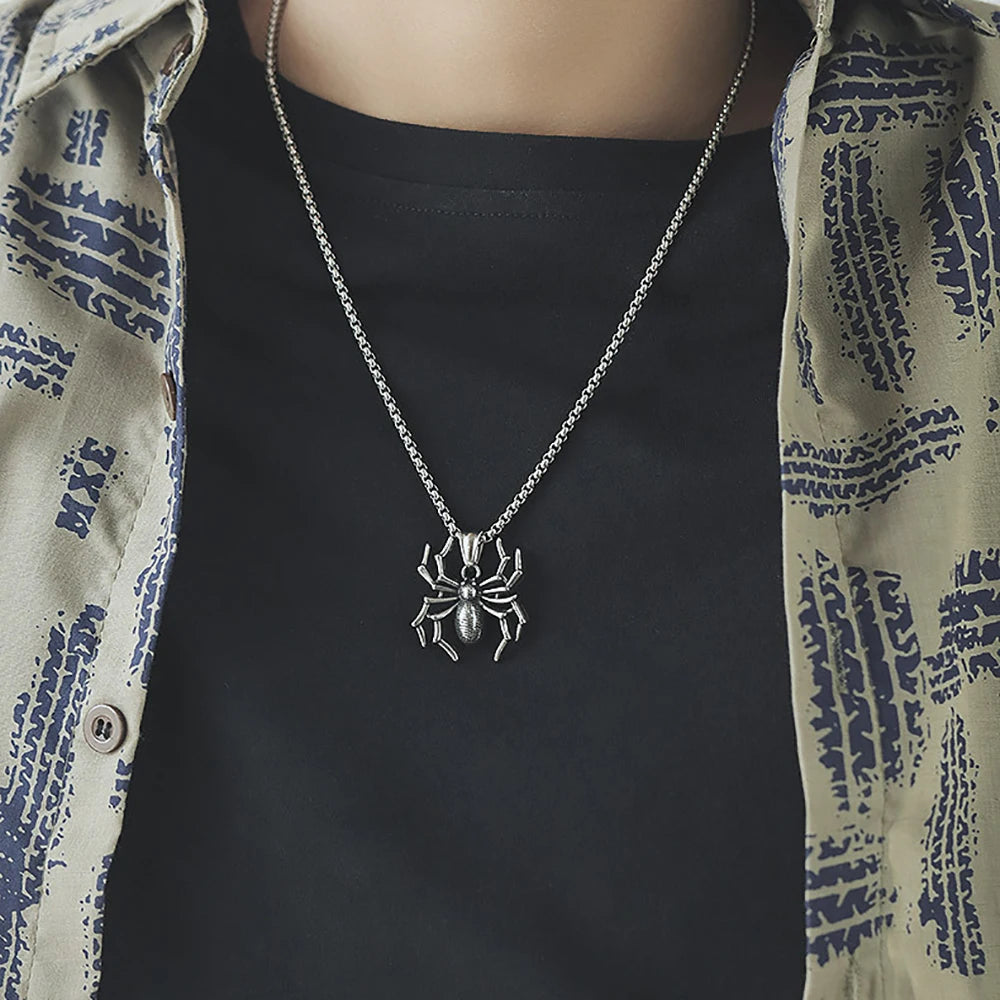 Vintage Spider Insect Punk Rock Pendant Necklace Halloween Gift