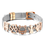 Stainless Steel Mesh Bracelet Micro Pave CZ Crystal Fairy Fox Charm Bracelet
